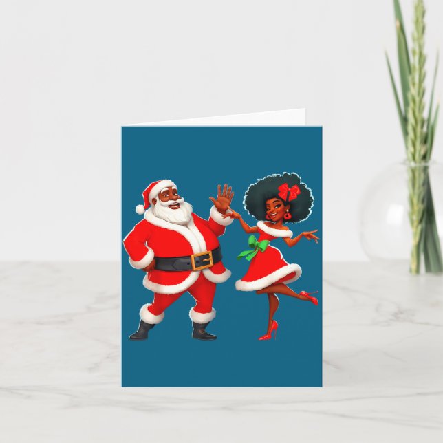 Cartão Christmas Mr Santa Mrs Claus Dancing African Ameri (Frente)