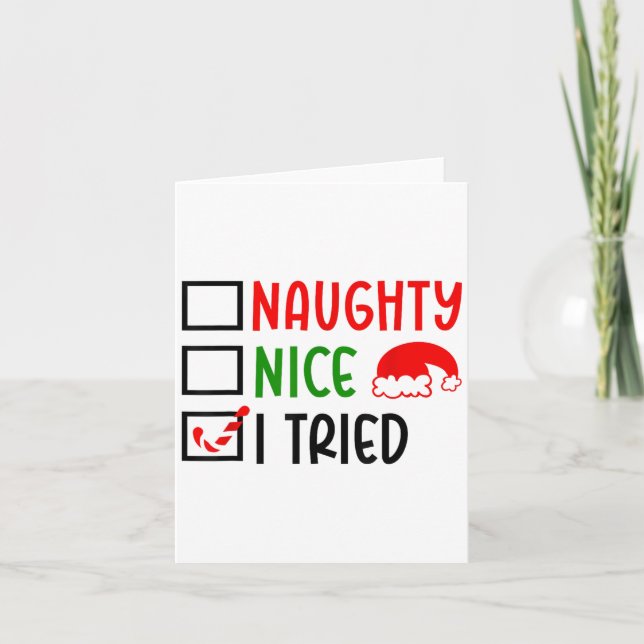 Cartão Christmas Nice Naughty I Tried List Funny Family X (Frente)