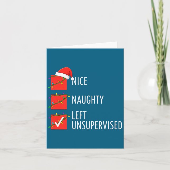Cartão Christmas Nice Naughty Left Unsupervised Naughty O (Frente)