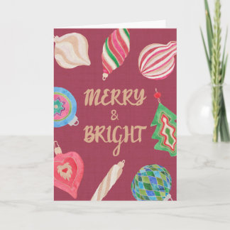 Cartão Christmas ornaments merry & bright Christmas card