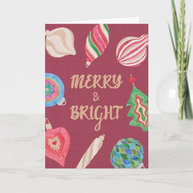 Cartão Christmas ornaments merry & bright Christmas card (Frente)