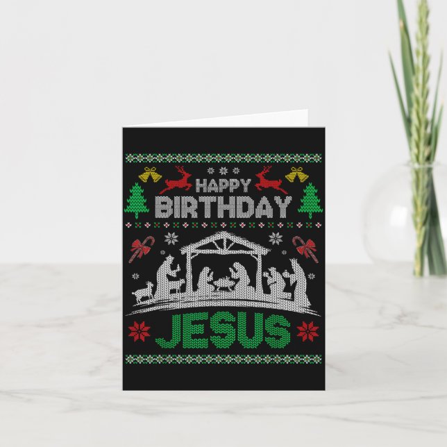 Cartão Christmas Outfit Happy Birthday Jesus Holiday Ugly (Frente)