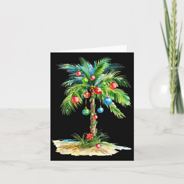 Cartão Christmas Palm Tree Light Hawaiian Trocal Xmas Men (Frente)