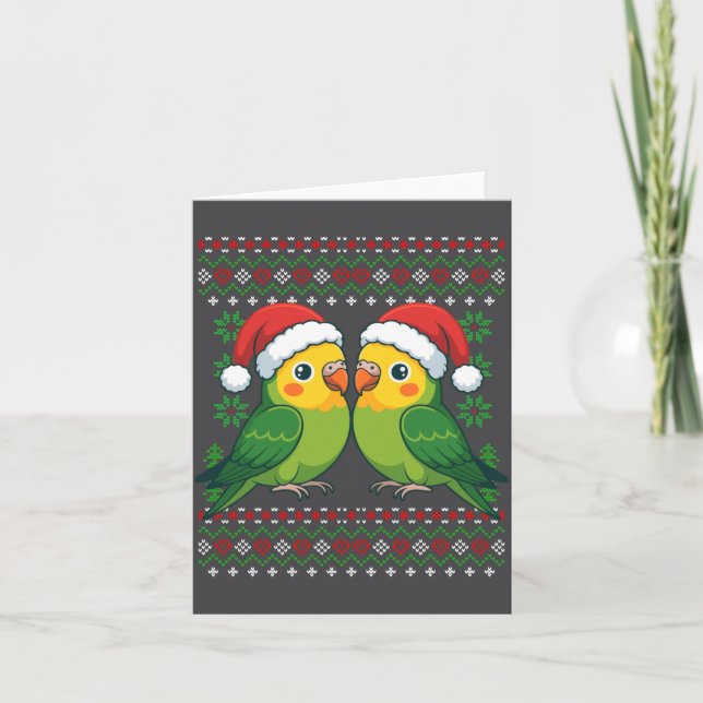 Cartão Christmas Parakeet Ugly Xmas Sweater Parakeets Lon (Frente)