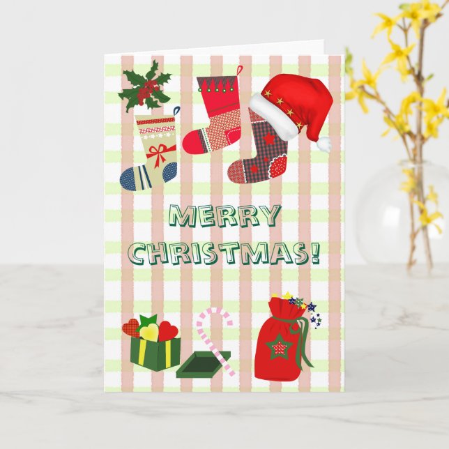 Cartão Christmas pastel plaid and cute holiday icons (Flor Amarela)