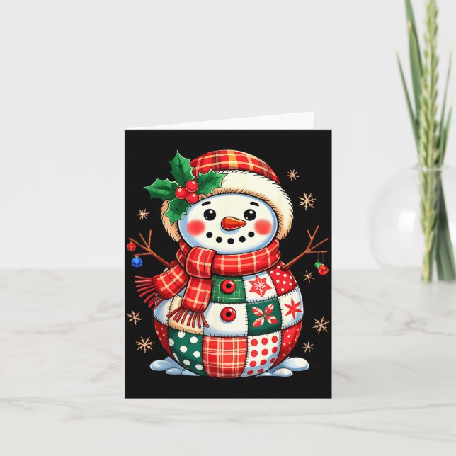 Cartão Christmas Patchwork Snowman - Quilted Holiday Aest (Frente)