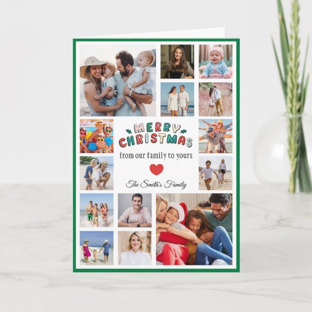 Cartão Christmas Photo Card With Green Border (Frente)