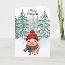 Cartão Christmas Pig Folded Greeting Card