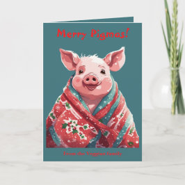 Cartão Christmas Pig Wrapped In A Holiday Blanket