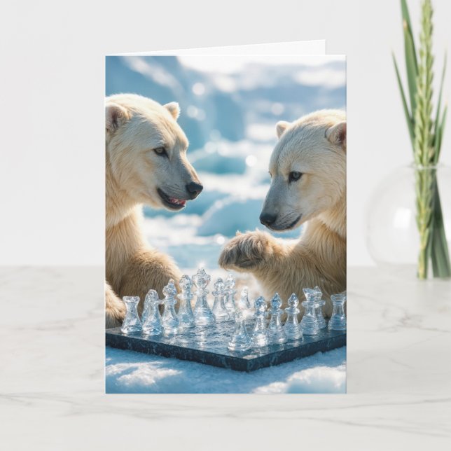 Cartão Christmas Polar Bears Playing Chess On a Glacier (Frente)