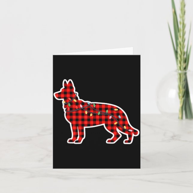 Cartão Christmas Red And Black Buffalo Plaid German Sheph (Frente)