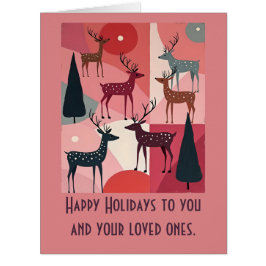 Cartão Christmas Reindeer Pink Kitsch Retro Modern Art