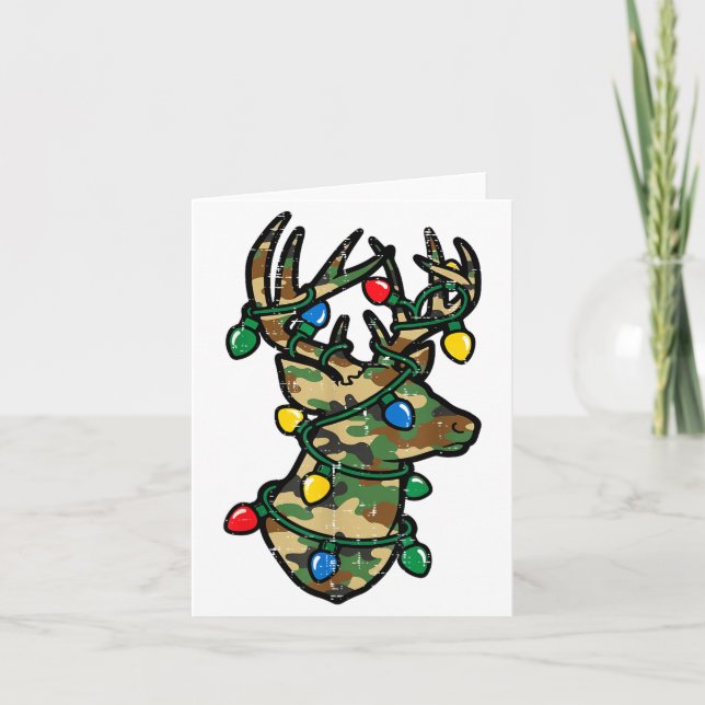 Cartão Christmas Reindeer Silhouette Camo Xmas Lights Men (Frente)