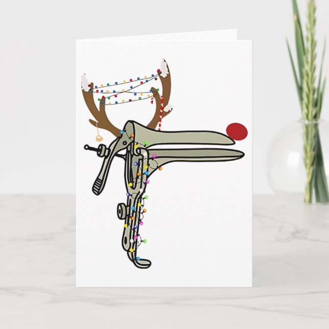 Cartão Christmas Reindeer Speculum Nurse Obgyn Obstetrics (Frente)