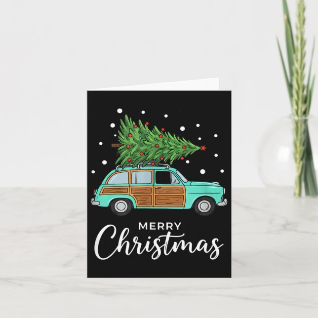 Cartão Christmas Retro Car With Christmas Tree - Merry Me (Frente)