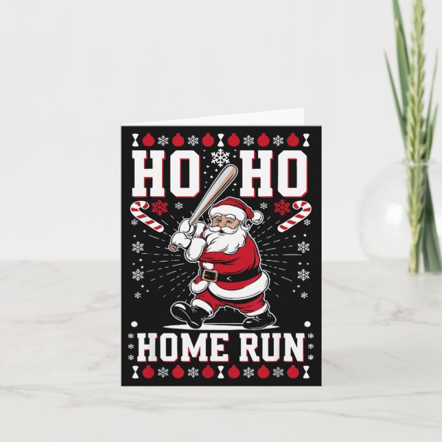 Cartão Christmas Santa Baseball Home Run Ho Ho Home Run , (Frente)