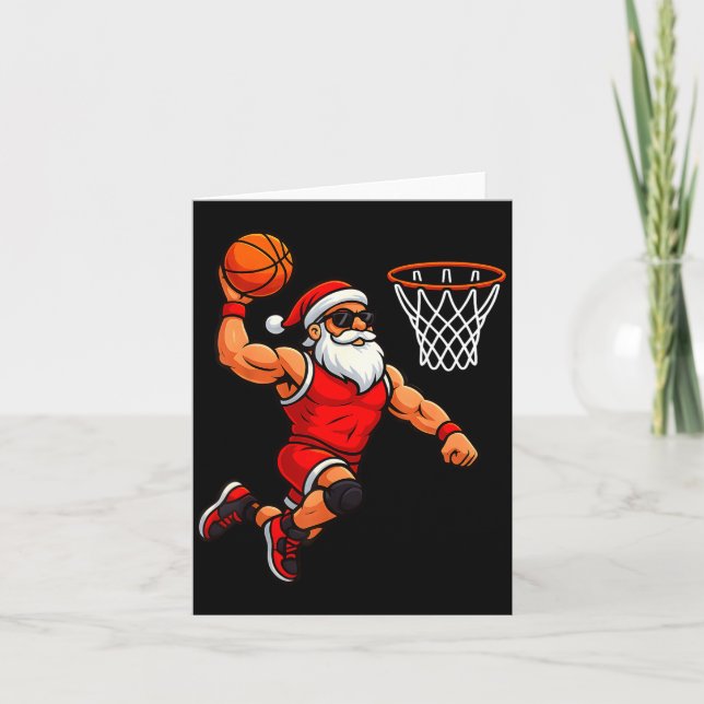 Cartão Christmas Santa Basketball Player Dunking Basketba (Frente)