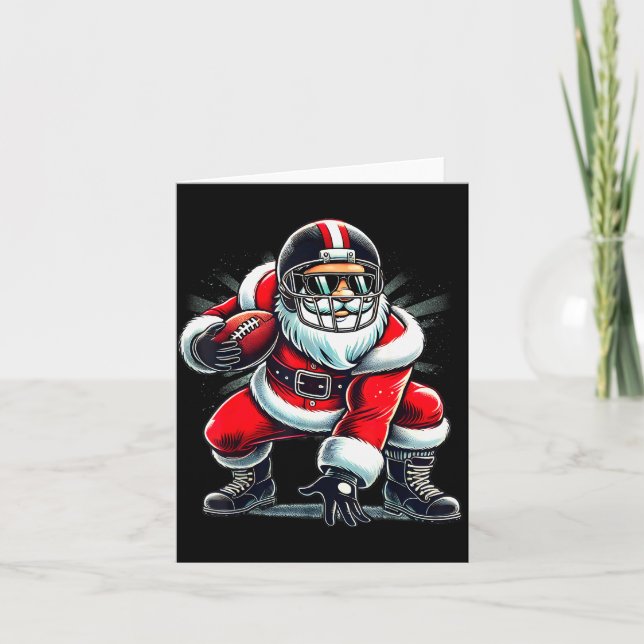Cartão Christmas Santa Claus Football Lineman Quarterback (Frente)