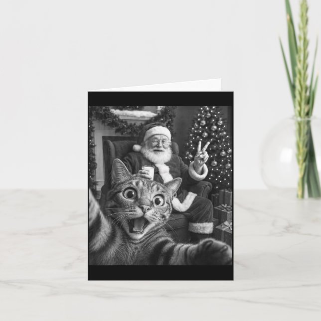 Cartão Christmas Santa Claus Merry X-mas Funny Cat Selfie (Frente)