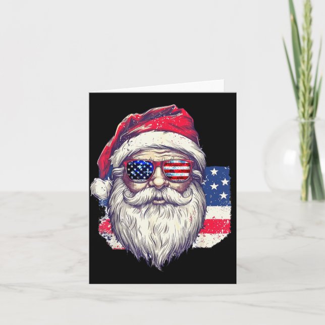 Cartão Christmas Santa Claus Patriotic Usa Sungles In Jul (Frente)
