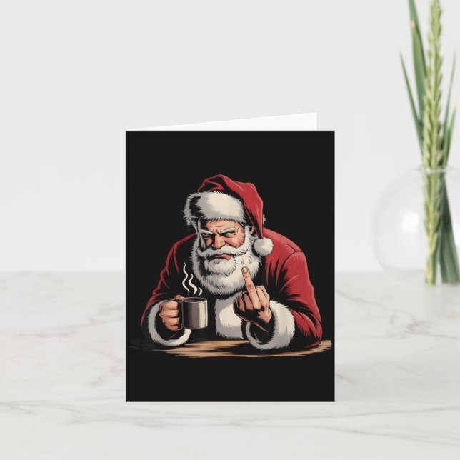 Cartão Christmas Santa Middle Finger Sarcastic Xmas Funny (Frente)