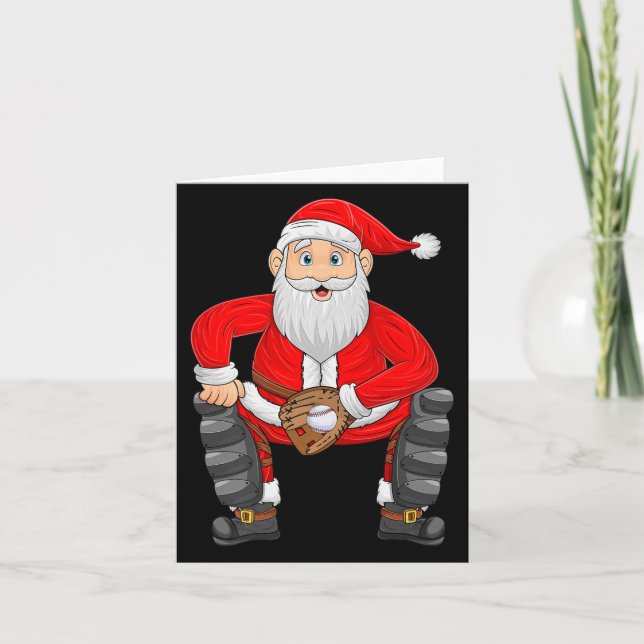 Cartão Christmas Santa Playing Baseball Catcher Xmas Srts (Frente)