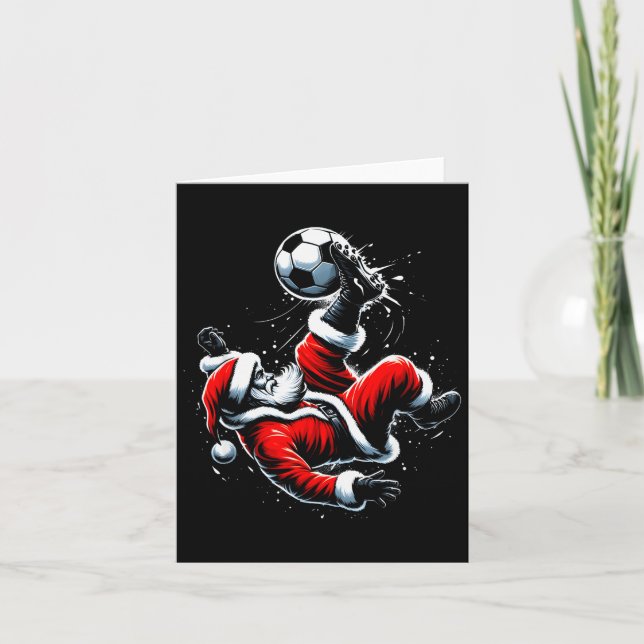 Cartão Christmas Santa Soccer Player Bicycle Kick Xmas Ba (Frente)
