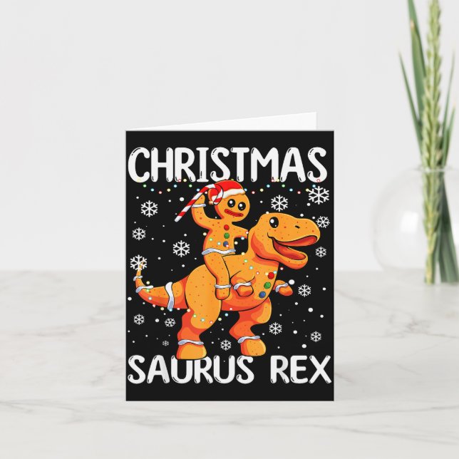 Cartão Christmas Saurus Rex Gingerbread Man Cookie Trex B (Frente)