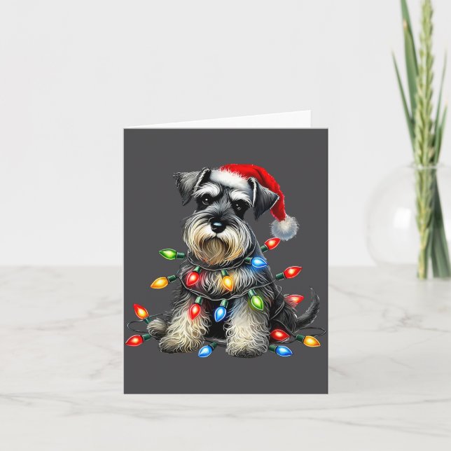 Cartão Christmas Schnauzer Dog Santa Hat Xmas Light Holid (Frente)