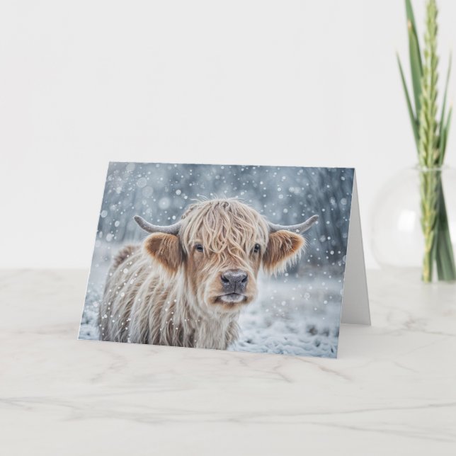 Cartão Christmas Seasons Greetings with Cute Highland  (Frente)
