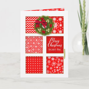 Cartão Christmas, Secret Pal, Red Panel Door with Wreath
