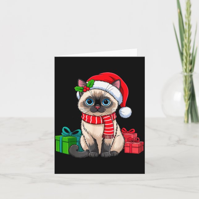 Cartão Christmas Siamese Cat Holiday Kitten Xmas Men Wome (Frente)