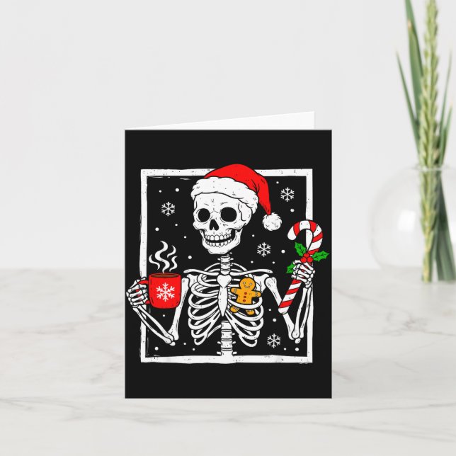 Cartão Christmas Skeleton Hat Santa Coffee Candy Cane Xma (Frente)