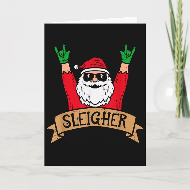 Cartão Christmas Sleigher Santa Rock Xmas Rocker Men Wome (Frente)