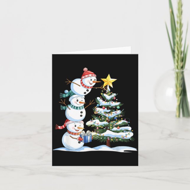 Cartão Christmas Snowman Christmas Tree Funny Snowman Lov (Frente)