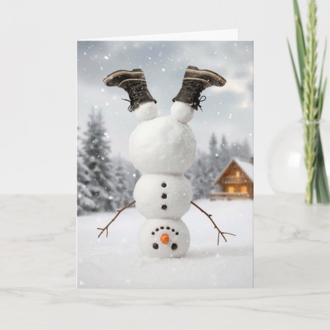 Cartão Christmas Snowman Doing a Headstand  (Frente)