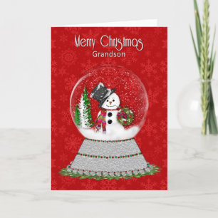Cartão Christmas Snowman Snow-Globe, Grandson