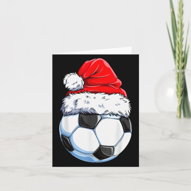 Cartão Christmas Soccer Ball Santa Hat Funny Srts Xmas Bo (Frente)