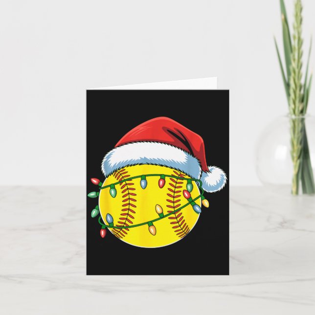 Cartão Christmas Softball Ball Santa Hat Softball Xmas Li (Frente)