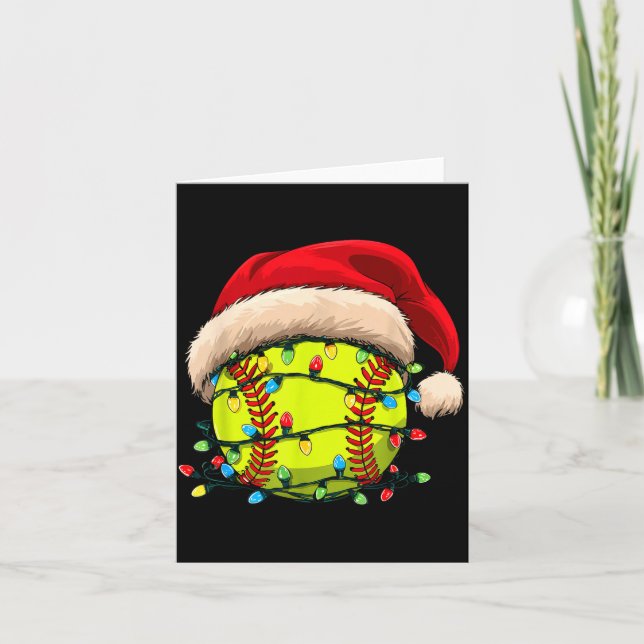 Cartão Christmas Softball Xmas Santa Srts Hat Mens Womens (Frente)
