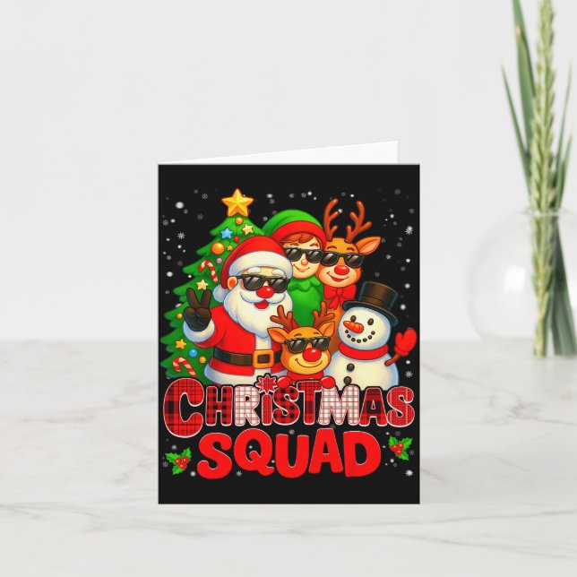 Cartão Christmas Squad Plaid Santa Snowman Elf Rudolph Xm (Frente)