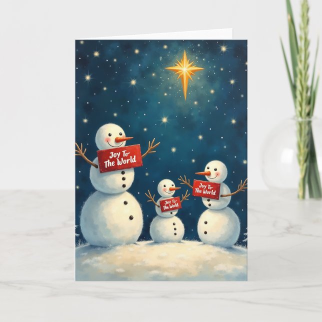 Cartão Christmas Star Joy To The World Snowmen (Frente)