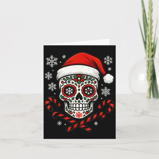 Cartão Christmas Sugar Calavera Skull Santa Hat Candy Can (Frente)
