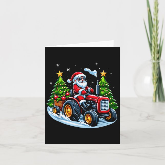 Cartão Christmas Tractor Santa Xmas Farm Truck Men Boys K (Frente)