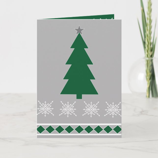 Cartão Christmas Tree and Snowflakes Pattern, (Frente)