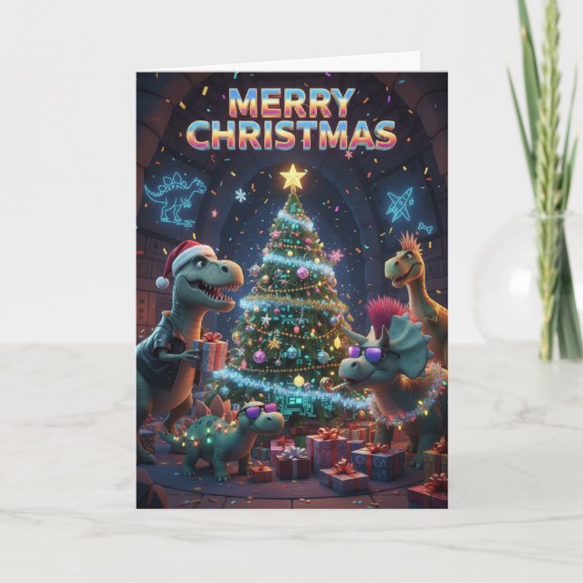 Cartão Christmas Tree Dinosaur Card - Jurassic Dino-mite  (Frente)