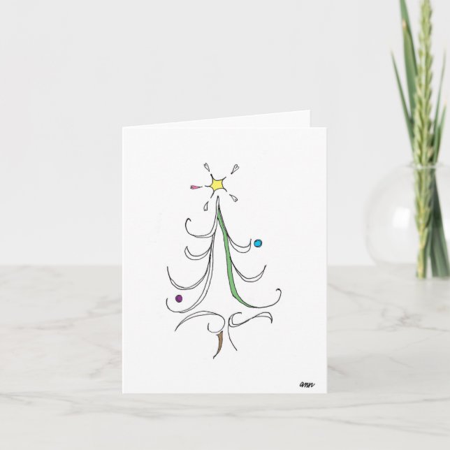 Cartão Christmas Tree holiday card . whimsical drawing (Frente)