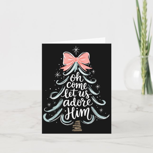 Cartão Christmas Tree Oh Come Let Jesus Us Adore Him Coqu (Frente)