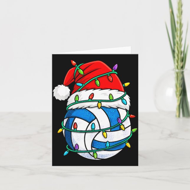 Cartão Christmas Volleyball Santa Hat Lights Srts Xmas Pa (Frente)