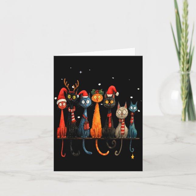 Cartão Christmas Whimsical Mid-century Modern Look Cats 5 (Frente)